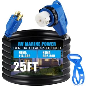 30A 4 Prong Locking Generator L14-30P Male to 50A Marine Shore Power 90 Degree Right Angle SS2-50R Female