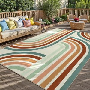 Mid Century Modern Multicolored Outdoor Patio Rug