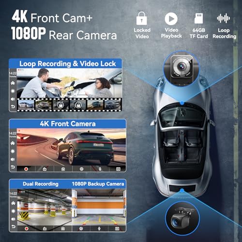 9" Car Play Touchscreen Supports 4K Dash Cam & 1080P Backup Camera