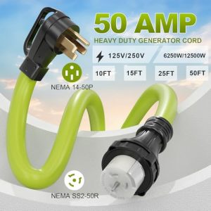 10 Feet 50A RV Cord with Twist Locking Connectors NEMA 14-50P to Female SS2-50R & CS6364 STW 6/3+8/1 AWG Gauge Heavy Duty Cable Wire for RV Camper & House