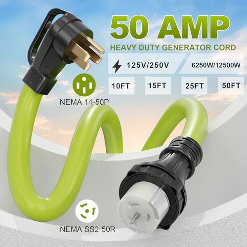 10 Feet 50A RV Cord with Twist Locking Connectors NEMA 14-50P to Female SS2-50R & CS6364 STW 6/3+8/1 AWG Gauge Heavy Duty Cable Wire for RV Camper & House