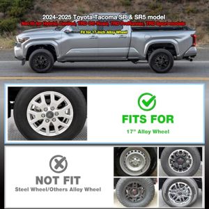 ABS+PC Plastic Cover Hubcap for 24-25 Toyota Tacoma SR & SR5 17'' Wheel Skin Glossy Black Set of 4