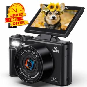 5K Digital Camera - WiFi 75MP Cameras for Photography - UHD Vlogging Camera for YouTube with 3" 180° Flip Screen - Autofocus Compact Video Travel Camara with 18X Zoom