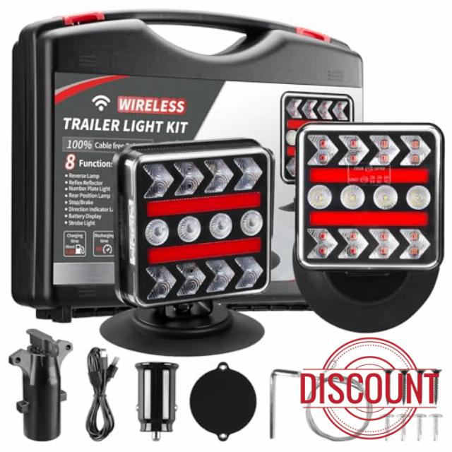 Wireless Trailer Lights – Magnetic Trail Lights Upgraded 2.4GHz Transmission with Strobe Mode Reverse Lights Multifunction Towing Lights Kit for Trucks