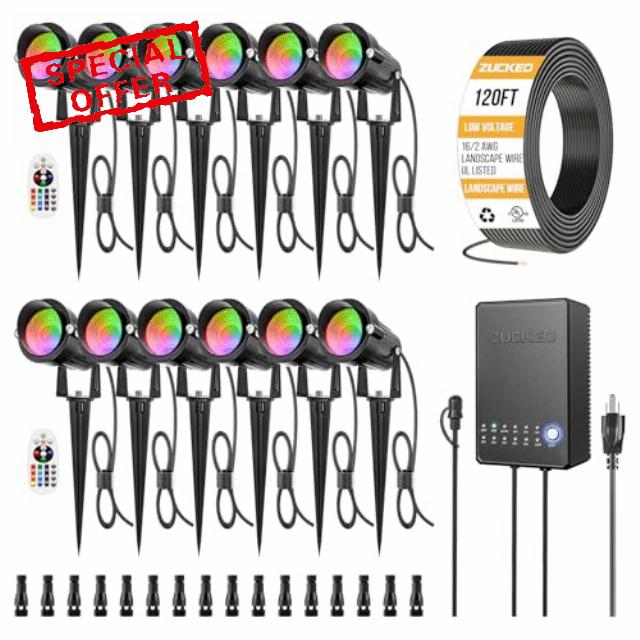 ZUCKEO All-in-One RGB Low Voltage Landscape Lighting Kit