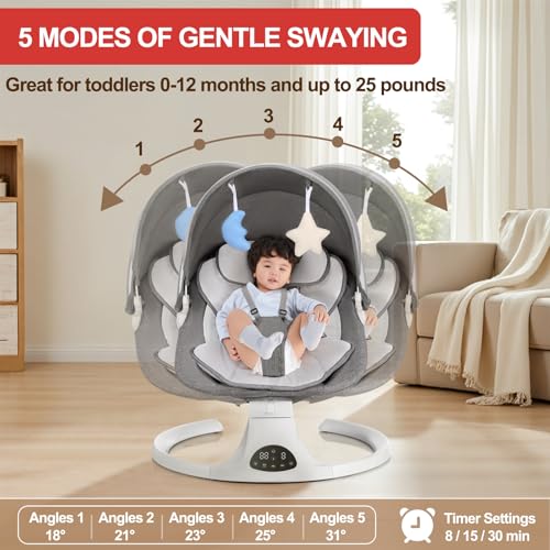 5 Speed Portable Infant Swing with Bluetooth Touch