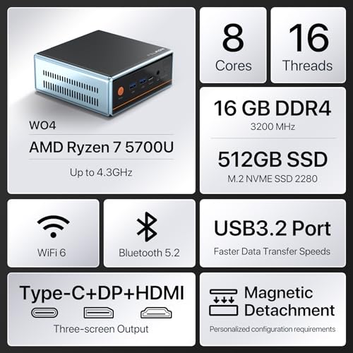 Up to 4.3GHz) Mini Gaming Pc16GB DDR4 512GB SSD Dual LAN (2.5G+1G) WiFi 6 4K@60Hz HD DP Type-C Ultra-Mini Desktop for Office Home