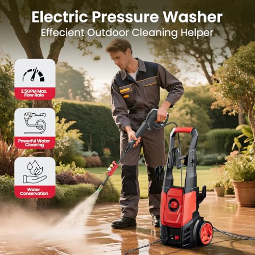 Electric High Pressure Washer with 4 Quick Connect Nozzles for Cars