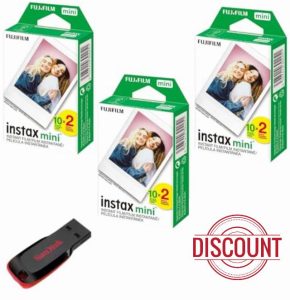 Fujifilm Instax mini Instant Daylight Film (Twin Packs + 32 GB USB Flash Drive) with Sunshine Photo Microfiber Cleaning Cloth... (3 Twin Packs + 32 GB USB Drive)