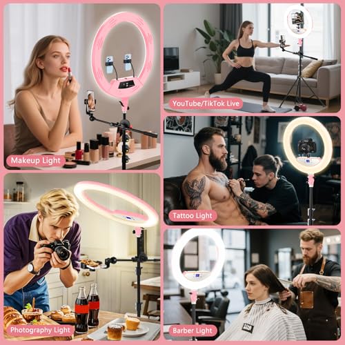 LCD Display/2 USB Ports for Makeup Barber Tattoo Lash Extension Video Photography Lighting (Pink)