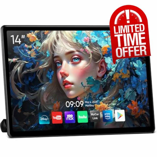 14inch Android Portable Car TV Headrest Monitor Tablet for Cars Back seat Support Phone Wireless mirroring Touchscreen with WiFi/Bluetooth/HDMI/USB/Video Player 2+32G 1pc