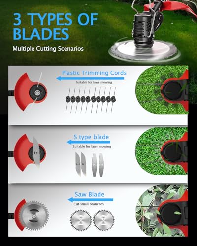3 in 1 Stringless Grass Trimmer/Edger/Brush Cutter for Lawn Yard Garden