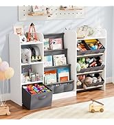 IKALIFE Kids Toy Book Storage Oranizer - Large Bookshelf with 7 Removable Bins, Baby Bookshelf an...