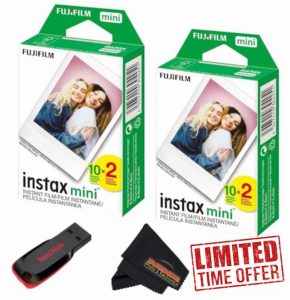 Fujifilm Instax mini Instant Daylight Film (Twin Packs + 32 GB USB Flash Drive) with Sunshine Photo Microfiber Cleaning Cloth... (2 Twin Packs + 32 GB USB Drive)