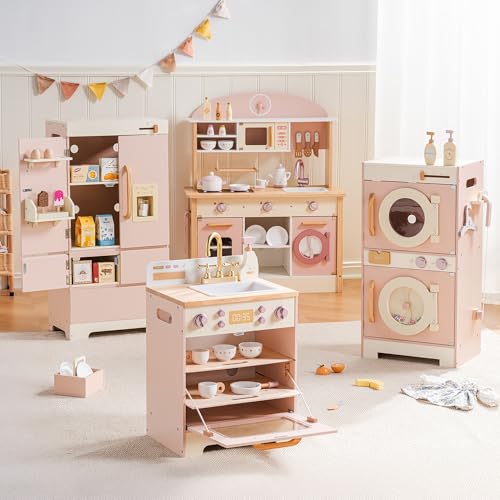 Washer & Dishwasher – Wooden Corner Cooking Playset for Boys & Girls Ages 3+