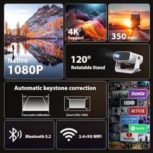 2025 New Auto Keystone & Zoom Home Theater Cinema Movie Proyector