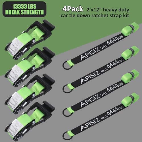 333LBS Break Strength Green Ratchet Straps with Flat Hooks for Hauling Truck