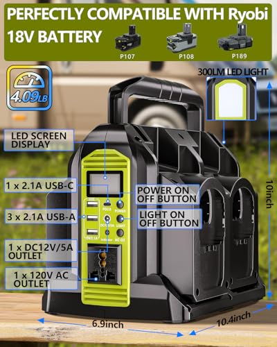 4-Ports DC 18V to AC 110-120V Battery Inverter with 3 USB-A Port
