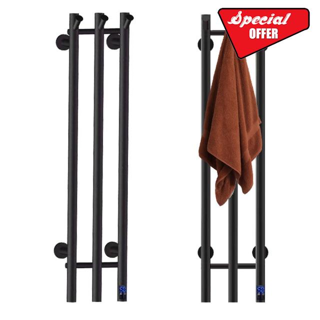 Towel Warmer Heated Towel Rack Bathroom Towel Rack Wall Mount Plug-in/ 4 Bar Bath Towel Heater (Matte-Black Timer&Constant Temperature) (37.4 * 7.48 * 3.9in)