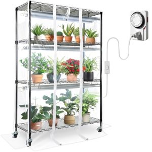 Mini Greenhouse Indoor 4-Tier Portable Metal Plant Stand with Wheels up to 265 lbs
