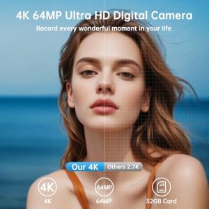 2025 Latest Auto-Focus Vlogging Camera for YouTube Video 3'' 180° Flip Screen 16X Zoom Anti-Shake 4K Cameras with SD Card