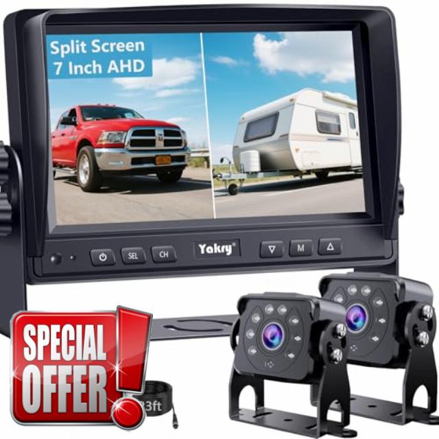 Dual RV Backup Camera for Truck - 7 Inch HD Split Screen Reverse Camera for Trucks