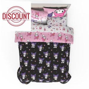 Franco Sanrio Kuromi & My Melody Bedding 7 Piece Super Soft Cozy Reversible Comforter and Sheet Set with Sham