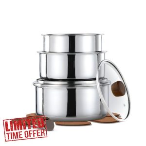 CAROTE 8pcs Stainless Steel Sauce Pan Set with Detachable Handle
