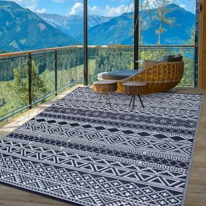 Reversible UV Resistant Foldable Camping Carpet Portable Modern Geometric Outdoor Floor Mat for Rv