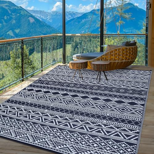 Reversible UV Resistant Foldable Camping Carpet Portable Modern Geometric Outdoor Floor Mat for Rv