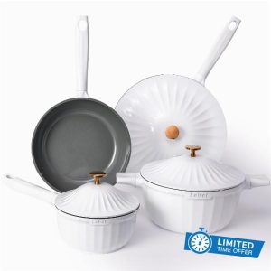 Nonstick Ceramic Cookware Set (7 Piece)–Titanium Non Toxic Pots and Pans Set with Lids