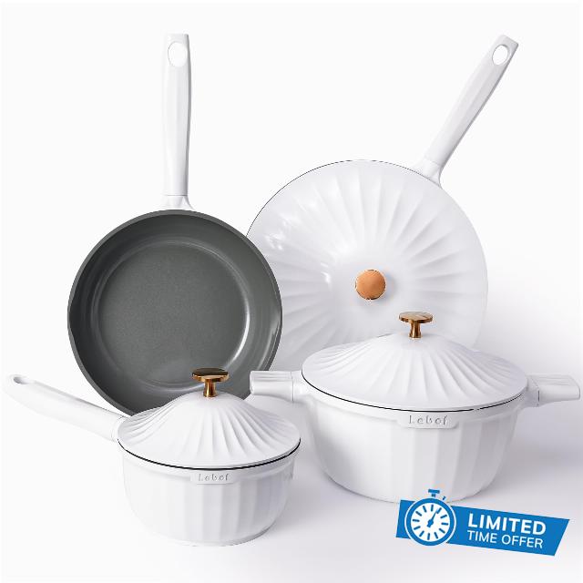 Nonstick Ceramic Cookware Set (7 Piece)–Titanium Non Toxic Pots and Pans Set with Lids