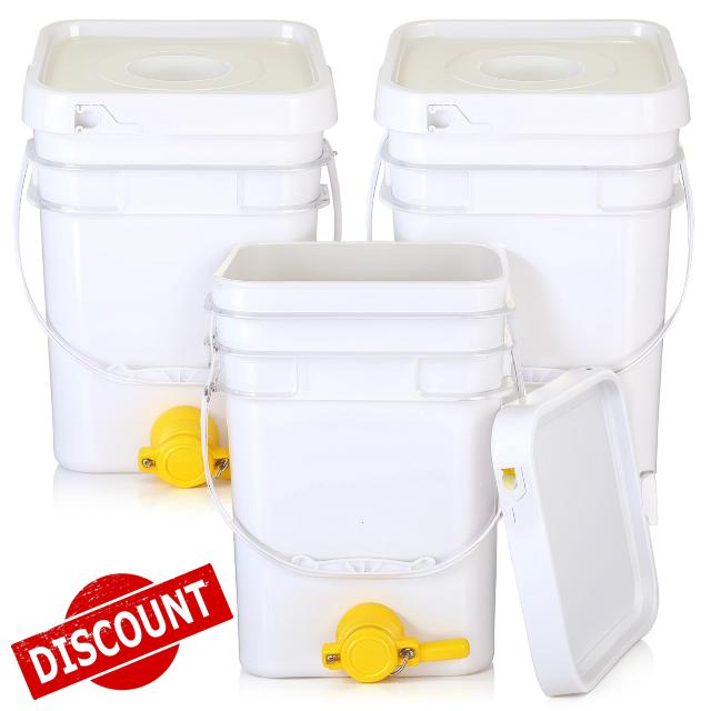 Baderke 3 Pack Plastic Honey Bucket with Gate 5 Gallon Bucket with Spigot Yellow Extractor Equipment Square Honey Bottles Beekeeping Harvesting Tool Beekeeping Supplies
