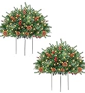 ENVEN 2 Pack Artificial Christmas Wreaths for Front Door, Norfolk Pine & Cedar Greenery with Red ...