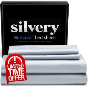 Silvery Restcool™ Silver Infused Bed Sheets Set - Award-Winning Self-Cooling Fabric for Hot Sleepers with Self-Cleaning Silvery Technology™ - Ultra Soft Luxury Bedding Set (King (U.S. Standard))
