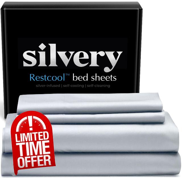 Silvery Restcool™ Silver Infused Bed Sheets Set - Award-Winning Self-Cooling Fabric for Hot Sleepers with Self-Cleaning Silvery Technology™ - Ultra Soft Luxury Bedding Set (King (U.S. Standard))
