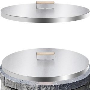 Fire Pit Lid Cover Round - 28" Stainless Steel Rust Resistant Firepit Cover or Table with A Wooden Handle for Patio Fire Pit
