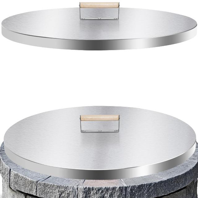 Fire Pit Lid Cover Round - 28" Stainless Steel Rust Resistant Firepit Cover or Table with A Wooden Handle for Patio Fire Pit