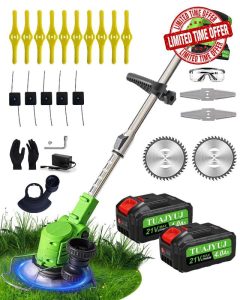 Cordless Weed Wacker Battery Powered 21V Weed Trimmer & Lawn Edger Weed Electric Eater with 2X 4.0Ah Batteries 4 Blades Lightweight Brush Cutter for Courtyard & Garden