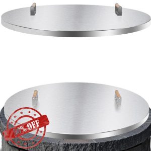 Fire Pit Lid Cover Round - 34" Stainless Steel Rust Resistant Firepit Cover or Table with 2 Wooden Handles for Patio Fire Pit