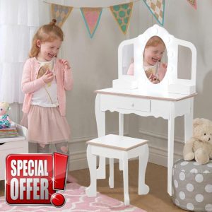Garveehome Kids Vanity Table and Chair Set with Light
