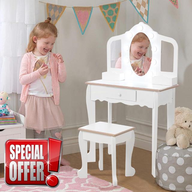 Garveehome Kids Vanity Table and Chair Set with Light
