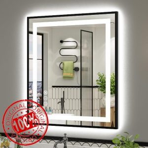 36x30 Inch LED Bathroom Mirror with Black Frame