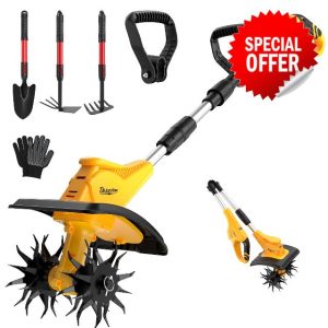 Cordless Electric Garden Tiller Cultivator Compatible with Dewalt 20V Battery(Tool Only)，7.8-inch Micro Tiller Features 23 Steel Tines Yellow