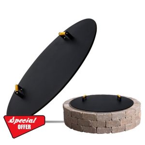 34-Inch Round Fire Pit Lid – Metal Cover with Wooden Handles
