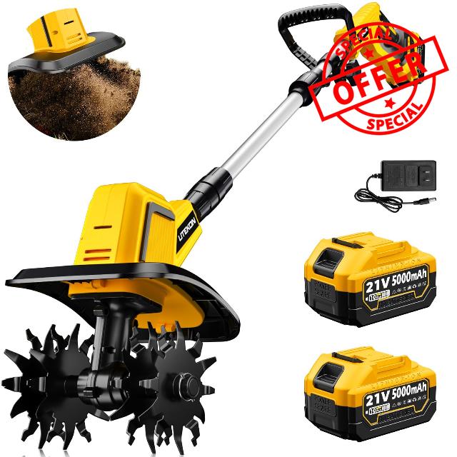 Cordless Tiller Cultivator with 2 x 5.0AH Batteries(120Minutes Use) & 1.5A Fast Charger