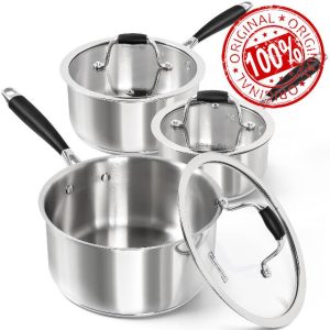 MICHELANGELO Triply Stainless Steel Saucepan with Lid 6 Pcs