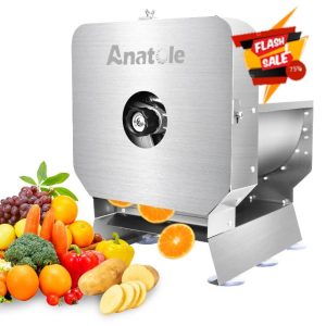Anatole Electric Vegetable Slicer Commercial Fruit Cutter Stainless Steel 0-0.4'' Thickness Adjustable with Manual Mode for Tomato Onion Potato Cabbage Lime Orange