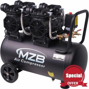 MZB 13 Gallon Ultra Quiet Air Compressor 115PSI Steel Tanks 72dB Noise Level Oil Free Air Compressor Ideal for Tire Inflation Pneumatic Tool Spray Painting