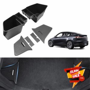 Bins with Lids for New Model Y Juniper 5 Seater Rear Trunk 2025-2026 Rear Storage Trunk Storage Box TPE Material Side Cargo Organizer Boxes Custom Fit Tesla Model Y Juniper Accessories-6PCS